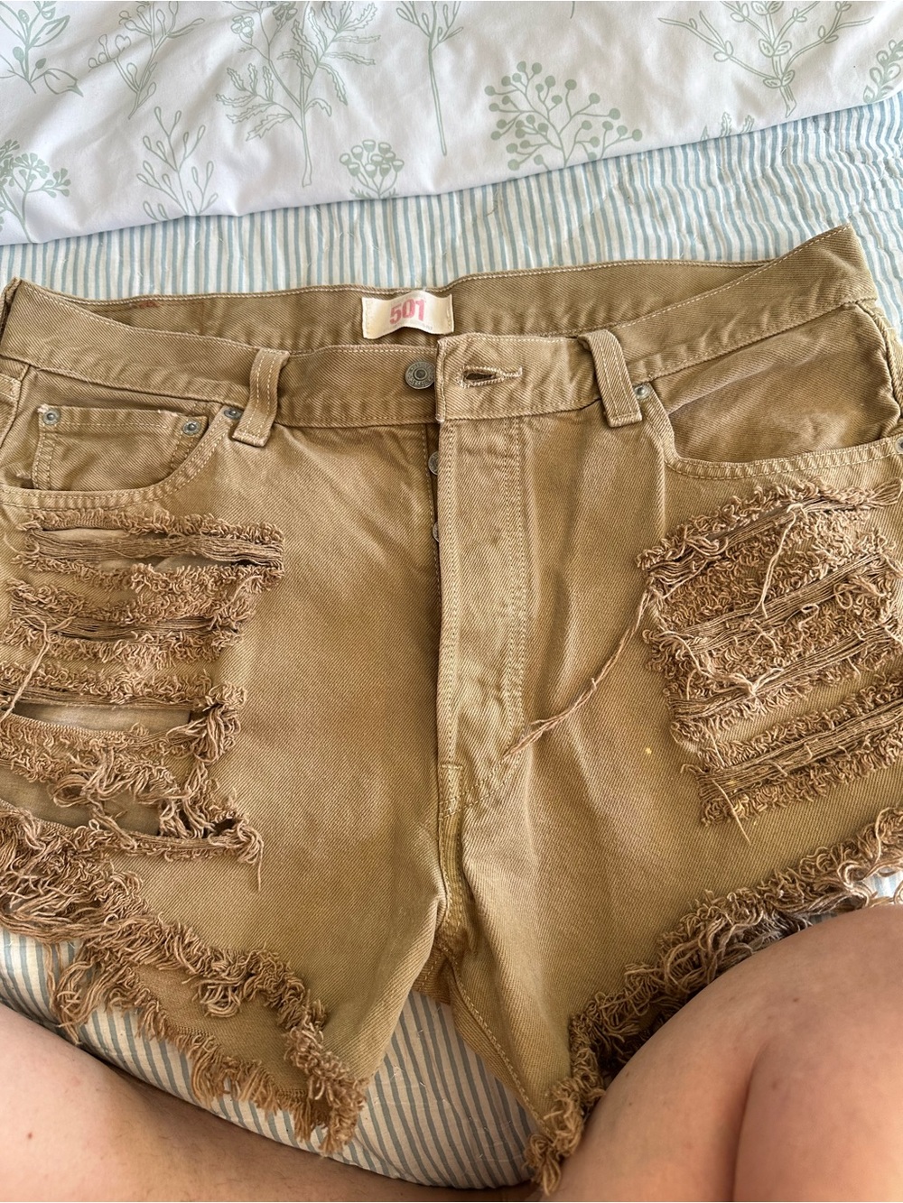 Levi's 501  Distressed Tan Women’s Denim Shorts